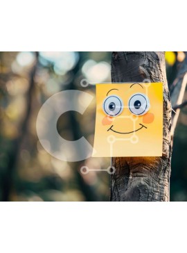 Intra Συλλεκτικό Ξύλινο Παζλ Plywood  4mm - Smiley Face Post-It Note σε Oak Tree in Forest Σε Ξύλινο Κουτί - Διαστάσεις: 10x10 cm – 25 κομμάτια