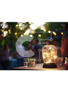 Intra Συλλεκτικό Ξύλινο Παζλ Plywood  4mm - Υπαίθρια εκδήλωση με φανάρι, κόσμο και ποτά Σε Ξύλινο Κουτί - Διαστάσεις Puzzle: 10x10 cm – 25 κομμάτια