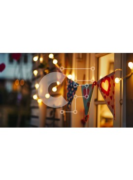 Intra Συλλεκτικό Ξύλινο Παζλ Plywood  4mm - Πολύχρωμα κορδόνια και σημαία σε σχήμα καρδιάς Σε Ξύλινο Κουτί - Διαστάσεις Puzzle: 10x10 cm – 25 κομμάτια