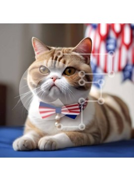 Intra Συλλεκτικό Ξύλινο Παζλ Plywood  4mm - Γάτα με παπιγιόν με αμερικανική σημαία στο κρεβάτι Σε Ξύλινο Κουτί - Διαστάσεις: 10x10 cm – 25 κομμάτια