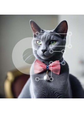 Intra Συλλεκτικό Ξύλινο Παζλ Plywood  4mm - Περίεργη γκρίζα γάτα με παπιγιόν με αμερικανική σημαία Σε Ξύλινο Κουτί - Διαστάσεις: 10x10 cm – 25 κομμάτια