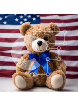 Intra Συλλεκτικό Ξύλινο Παζλ Plywood  4mm - Αρκουδάκι με αμερικανική σημαία Σε Ξύλινο Κουτί - Διαστάσεις Puzzle: 10x10 cm – 25 κομμάτια