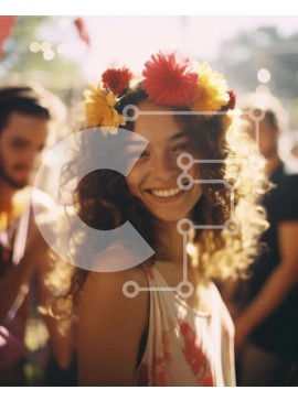 Intra Συλλεκτικό Ξύλινο Παζλ Plywood  4mm - Νεαρή γυναίκα με λουλούδια στα μαλλιά σε υπαίθρια εκδήλωση Σε Ξύλινο Κουτί - Διαστάσεις Puzzle: 10x10 cm – 25 κομμάτια