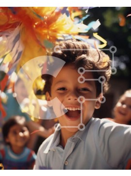 Intra Συλλεκτικό Ξύλινο Παζλ Plywood  4mm - Νεαρό αγόρι που κρατά πολύχρωμα μπαλόνια Σε Ξύλινο Κουτί - Διαστάσεις Puzzle: 10x10 cm – 25 κομμάτια