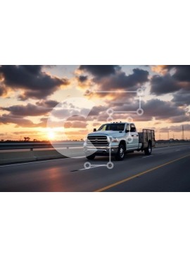 Intra Συλλεκτικό Ξύλινο Παζλ Plywood  4mm - Λευκό φορτηγό που οδηγεί στον αυτοκινητόδρομο στο ηλιοβασίλεμα Σε Ξύλινο Κουτί - Διαστάσεις Puzzle: 10x10 cm – 25 κομμάτια