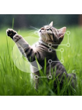 Intra Συλλεκτικό Ξύλινο Παζλ Plywood  4mm - Παιχνιδιάρικη γάτα που φτάνει στον ουρανό Σε Ξύλινο Κουτί - Διαστάσεις: 10x10 cm – 25 κομμάτια