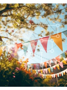 Intra Συλλεκτικό Ξύλινο Παζλ Plywood  4mm - Πολύχρωμες σημαίες και φωτάκια σε εξωτερικό χώρο Σε Ξύλινο Κουτί - Διαστάσεις Puzzle: 10x10 cm – 25 κομμάτια