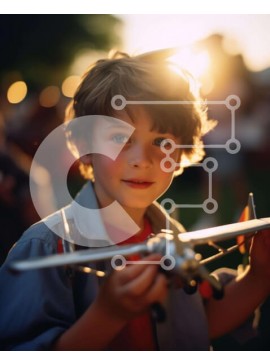 Intra Συλλεκτικό Ξύλινο Παζλ Plywood  4mm - Νεαρό αγόρι που παίζει με το μοντέλο αεροπλάνου Σε Ξύλινο Κουτί - Διαστάσεις Puzzle: 10x10 cm – 25 κομμάτια