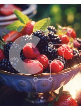 Σετ των 2 Intra Συλλεκτικό Ξύλινο Παζλ Plywood  4mm - Φρέσκα μούρα σε ένα μπολ με πράσινο Σε Ξύλινο Κουτί - Διαστάσεις: 10x10 cm – 25 κομμάτια