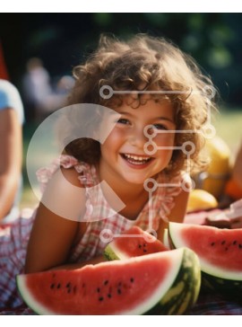 Intra Συλλεκτικό Ξύλινο Παζλ Plywood  4mm - Νεαρό κορίτσι που απολαμβάνει τις φέτες καρπούζι σε εξωτερικούς χώρους Σε Ξύλινο Κουτί - Διαστάσεις Puzzle: 10x10 cm – 25 κομμάτια