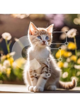 Intra Συλλεκτικό Ξύλινο Παζλ Plywood  4mm - Περίεργο γατάκι με λουλούδια και πικραλίδες Σε Ξύλινο Κουτί - Διαστάσεις: 10x10 cm – 25 κομμάτια