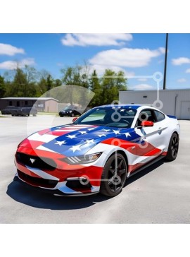 Intra Συλλεκτικό Ξύλινο Παζλ Plywood  4mm - Προσαρμοσμένη Ford Mustang GT με αμερικανική σημαία Σε Ξύλινο Κουτί - Διαστάσεις Puzzle: 10x10 cm – 25 κομμάτια