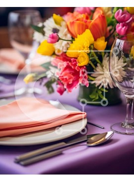 Σετ των 2 Intra Συλλεκτικό Ξύλινο Παζλ Plywood  4mm - Κομψό σετ τραπεζαρίας με πολύχρωμα λουλούδια και ασημικά Σε Ξύλινο Κουτί - Διαστάσεις: 10x10 cm – 25 κομμάτια