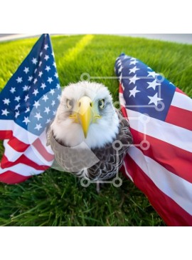 Intra Συλλεκτικό Ξύλινο Παζλ Plywood  4mm - Μεγαλοπρεπής φαλακρός αετός με αμερικανικές σημαίες Σε Ξύλινο Κουτί - Διαστάσεις: 10x10 cm – 25 κομμάτια