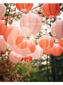 Intra Συλλεκτικό Ξύλινο Παζλ Plywood  4mm - Πολύχρωμα χάρτινα φανάρια σε μια πορτοκαλιά Σε Ξύλινο Κουτί - Διαστάσεις Puzzle: 10x10 cm – 25 κομμάτια