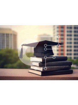 Intra Συλλεκτικό Ξύλινο Παζλ Plywood  4mm - Αποφοίτηση Cap on Books with City Skyline Σε Ξύλινο Κουτί - Διαστάσεις Puzzle: 10x10 cm – 25 κομμάτια