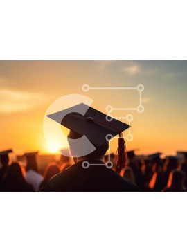 Intra Συλλεκτικό Ξύλινο Παζλ Plywood  4mm - Αποφοίτηση φοιτητή με φόντο ηλιοβασίλεμα Σε Ξύλινο Κουτί - Διαστάσεις Puzzle: 10x10 cm – 25 κομμάτια