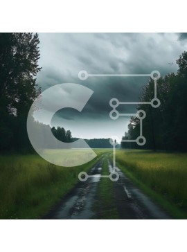 Intra Συλλεκτικό Ξύλινο Παζλ Plywood  4mm - Σκοτεινός θυελλώδης ουρανός με βροχή στο γρασίδι και πουλιά Σε Ξύλινο Κουτί - Διαστάσεις Puzzle: 10x10 cm – 25 κομμάτια