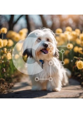 Intra Συλλεκτικό Ξύλινο Παζλ Plywood  4mm - Happy White Dog σε Daffodils Σε Ξύλινο Κουτί - Διαστάσεις: 10x10 cm – 25 κομμάτια