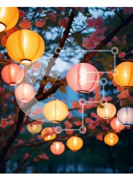 Intra Συλλεκτικό Ξύλινο Παζλ Plywood  4mm - Πολύχρωμα χάρτινα φανάρια που κρέμονται από το δέντρο Σε Ξύλινο Κουτί - Διαστάσεις Puzzle: 10x10 cm – 25 κομμάτια