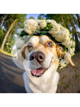 Intra Συλλεκτικό Ξύλινο Παζλ Plywood  4mm - Ευτυχισμένος σκύλος με λουλούδια στο κεφάλι Σε Ξύλινο Κουτί - Διαστάσεις: 10x10 cm – 25 κομμάτια