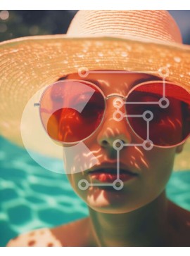 Intra Συλλεκτικό Ξύλινο Παζλ Plywood  4mm - Γυναίκα με πορτοκαλί καπέλο και γυαλιά ηλίου που στέκεται στην πισίνα Σε Ξύλινο Κουτί - Διαστάσεις Puzzle: 10x10 cm – 25 κομμάτια