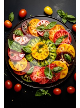 Σετ των 2 Intra Συλλεκτικό Ξύλινο Παζλ Plywood  4mm - Πολύχρωμη σαλάτα ντομάτας και βασιλικού σε μαύρο πιάτο Σε Ξύλινο Κουτί - Διαστάσεις: 10x10 cm – 25 κομμάτια