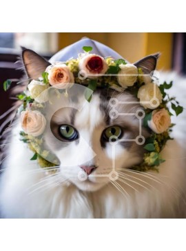 Intra Συλλεκτικό Ξύλινο Παζλ Plywood  4mm - Χαρούμενη γάτα που φορά στεφάνι λουλουδιών Σε Ξύλινο Κουτί - Διαστάσεις: 10x10 cm – 25 κομμάτια