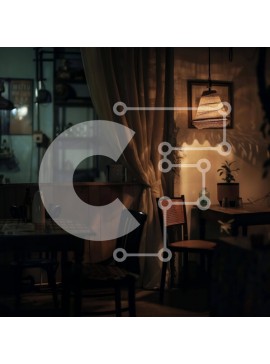 Intra Συλλεκτικό Ξύλινο Παζλ Plywood  4mm - Σκοτεινή τραπεζαρία με καρέκλες, τραπέζια και φυτά Σε Ξύλινο Κουτί - Διαστάσεις Puzzle: 10x10 cm – 25 κομμάτια