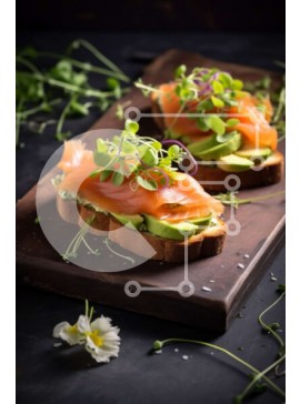 Σετ των 2 Intra Συλλεκτικό Ξύλινο Παζλ Plywood  4mm - Σάντουιτς με σολομό και αβοκάντο σε ξύλινη σανίδα κοπής Σε Ξύλινο Κουτί - Διαστάσεις: 10x10 cm – 25 κομμάτια