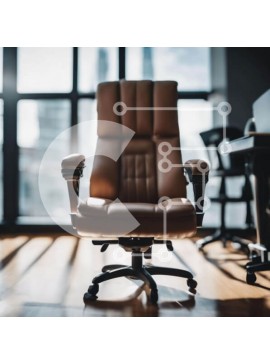 Intra Συλλεκτικό Ξύλινο Παζλ Plywood  4mm - Καφέ δερμάτινη καρέκλα γραφείου σε έναν κενό χώρο γραφείου Σε Ξύλινο Κουτί - Διαστάσεις Puzzle: 10x10 cm – 25 κομμάτια