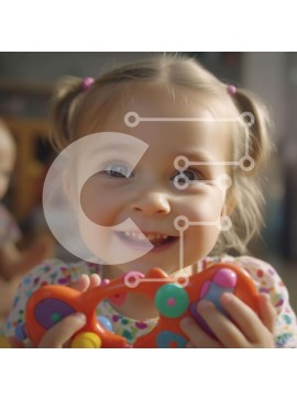 Intra Συλλεκτικό Ξύλινο Παζλ Plywood  4mm - Νεαρό κορίτσι με το πορτοκαλί παιχνίδι Σε Ξύλινο Κουτί - Διαστάσεις Puzzle: 10x10 cm – 25 κομμάτια