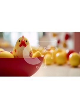 Intra Συλλεκτικό Ξύλινο Παζλ Plywood  4mm - Πασχαλινά ειδώλια κοτόπουλου σε κόκκινο μπολ Σε Ξύλινο Κουτί - Διαστάσεις Puzzle: 10x10 cm – 25 κομμάτια