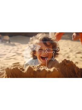 Intra Συλλεκτικό Ξύλινο Παζλ Plywood  4mm - Νεαρό αγόρι που παίζει στην άμμο στην παραλία Σε Ξύλινο Κουτί - Διαστάσεις Puzzle: 10x10 cm – 25 κομμάτια