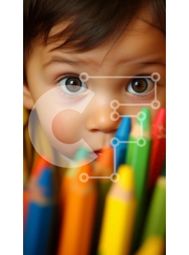 Intra Συλλεκτικό Ξύλινο Παζλ Plywood  4mm - Μικρό παιδί με πολύχρωμα κραγιόνια Σε Ξύλινο Κουτί - Διαστάσεις Puzzle: 10x10 cm – 25 κομμάτια