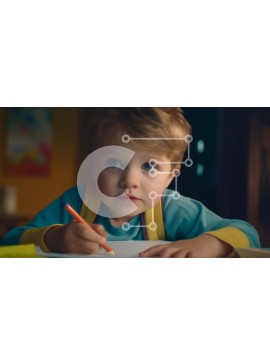 Intra Συλλεκτικό Ξύλινο Παζλ Plywood  4mm - Νεαρό αγόρι που σχεδιάζει με πορτοκαλί μολύβι Σε Ξύλινο Κουτί - Διαστάσεις Puzzle: 10x10 cm – 25 κομμάτια