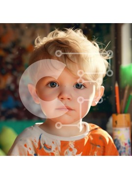 Intra Συλλεκτικό Ξύλινο Παζλ Plywood  4mm - Νεαρό αγόρι με πορτοκαλί πουκάμισο με ζωγραφιά και μολύβια Σε Ξύλινο Κουτί - Διαστάσεις Puzzle: 10x10 cm – 25 κομμάτια