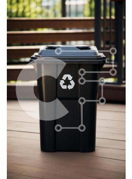 Intra Συλλεκτικό Ξύλινο Παζλ Plywood  4mm - Μαύρος κάδος απορριμμάτων σε υπαίθριο ξύλινο κατάστρωμα Σε Ξύλινο Κουτί - Διαστάσεις: 10x10 cm – 25 κομμάτια