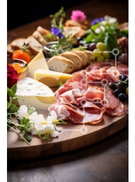 Σετ των 2 Intra Συλλεκτικό Ξύλινο Παζλ Plywood  4mm - Ποικιλία με κρέας και τυρί σε ξύλινη σανίδα κοπής Σε Ξύλινο Κουτί - Διαστάσεις: 10x10 cm – 25 κομμάτια