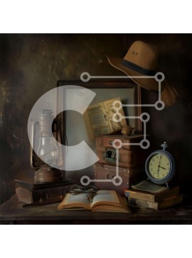 Intra Συλλεκτικό Ξύλινο Παζλ Plywood  4mm - Vintage είδη - Παλιό καπέλο, φανάρι, βιβλία και ρολόι Σε Ξύλινο Κουτί - Διαστάσεις Puzzle: 10x10 cm – 25 κομμάτια