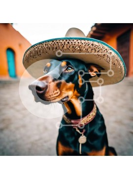 Intra Συλλεκτικό Ξύλινο Παζλ Plywood  4mm - Σκύλος Ντόμπερμαν στο Μεξικάνικο Σόμπρερο Σε Ξύλινο Κουτί - Διαστάσεις: 10x10 cm – 25 κομμάτια