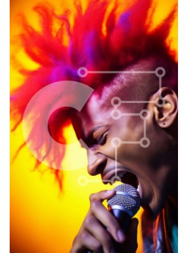 Intra Συλλεκτικό Ξύλινο Παζλ Plywood  4mm - Νεαρός άνδρας με πολύχρωμα μαλλιά που τραγουδά στο μικρόφωνο Σε Ξύλινο Κουτί - Διαστάσεις Puzzle: 10x10 cm – 25 κομμάτια