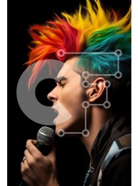 Intra Συλλεκτικό Ξύλινο Παζλ Plywood  4mm - Νεαρός άνδρας που τραγουδά στο μικρόφωνο με πολύχρωμα μαλλιά Σε Ξύλινο Κουτί - Διαστάσεις Puzzle: 10x10 cm – 25 κομμάτια