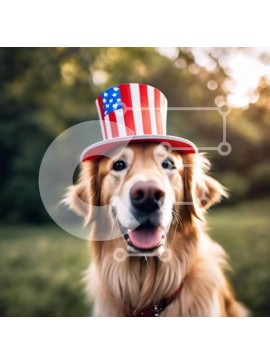 Intra Συλλεκτικό Ξύλινο Παζλ Plywood  4mm - Σκύλος με καπέλο με θέμα την αμερικανική σημαία Σε Ξύλινο Κουτί - Διαστάσεις: 10x10 cm – 25 κομμάτια