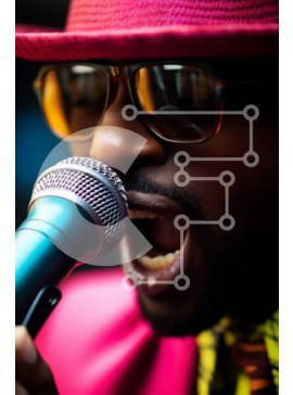 Intra Συλλεκτικό Ξύλινο Παζλ Plywood  4mm - Άνδρας που τραγουδά στο μικρόφωνο με πορτοκαλί καπέλο και γυαλιά ηλίου Σε Ξύλινο Κουτί - Διαστάσεις Puzzle: 10x10 cm – 25 κομμάτια