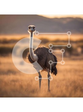 Intra Συλλεκτικό Ξύλινο Παζλ Plywood  4mm - Στρουθοκάμηλος στο λιβάδι στο ηλιοβασίλεμα με βουνά στο φόντο Σε Ξύλινο Κουτί - Διαστάσεις: 10x10 cm – 25 κομμάτια