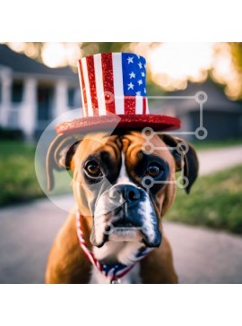 Intra Συλλεκτικό Ξύλινο Παζλ Plywood  4mm - Σκύλος μπόξερ με καπέλο με θέμα την αμερικανική σημαία Σε Ξύλινο Κουτί - Διαστάσεις: 10x10 cm – 25 κομμάτια