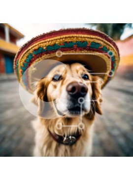 Intra Συλλεκτικό Ξύλινο Παζλ Plywood  4mm - Σκύλος Γκόλντεν Ριτρίβερ που φορά μεξικάνικο καπέλο σομπρέρο Σε Ξύλινο Κουτί - Διαστάσεις: 10x10 cm – 25 κομμάτια