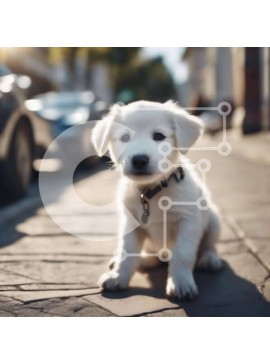 Intra Συλλεκτικό Ξύλινο Παζλ Plywood  4mm - Μικρό λευκό κουτάβι που κάθεται στο πεζοδρόμιο Σε Ξύλινο Κουτί - Διαστάσεις: 10x10 cm – 25 κομμάτια