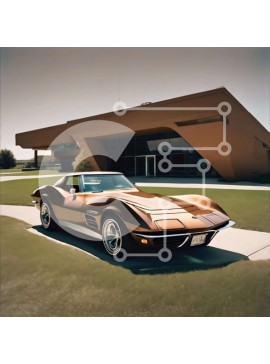 Intra Συλλεκτικό Ξύλινο Παζλ Plywood  4mm - Vintage σπορ αυτοκίνητο σταθμευμένο μπροστά από μεγάλο κτίριο Σε Ξύλινο Κουτί - Διαστάσεις Puzzle: 10x10 cm – 25 κομμάτια